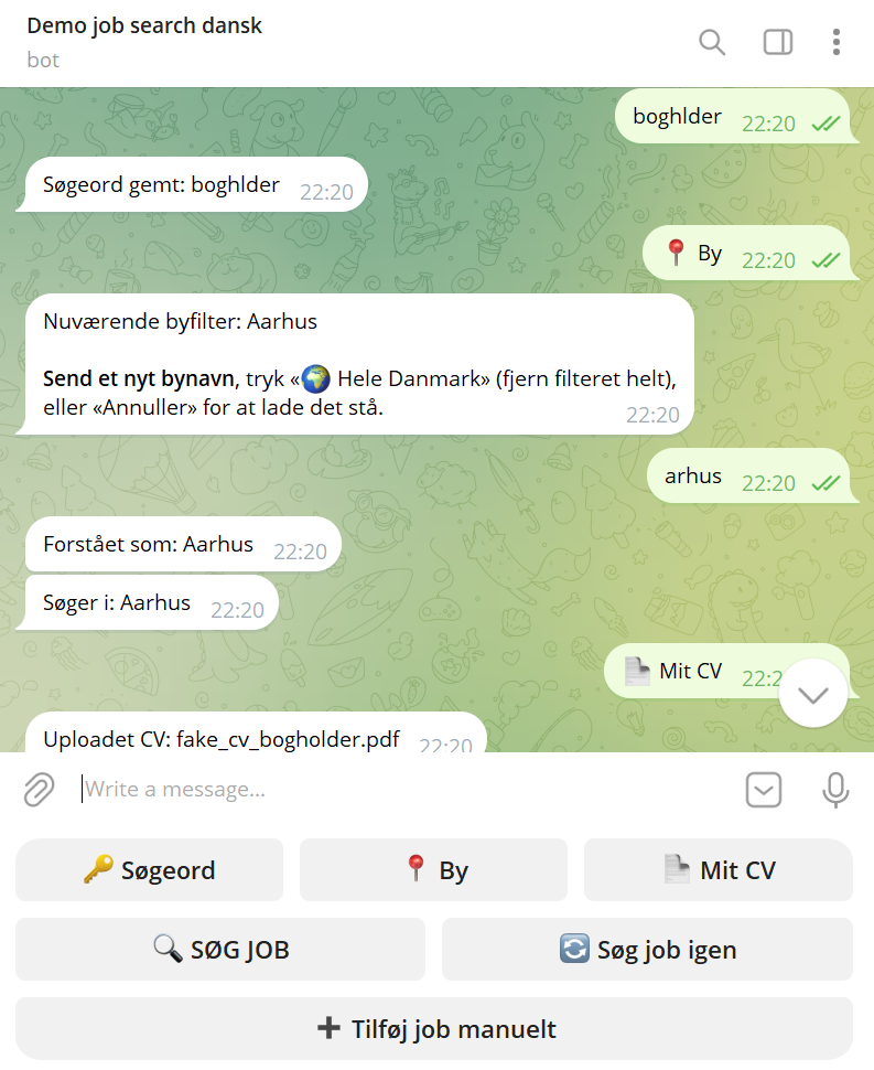 Skærmbillede: bynavnet 'Arhus' (stavefejl) genkendes automatisk som Aarhus