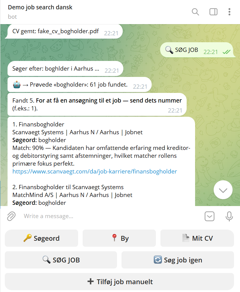 Eksempel på positivt match: bogholder-CV mod Finansbogholder-stilling, 90%