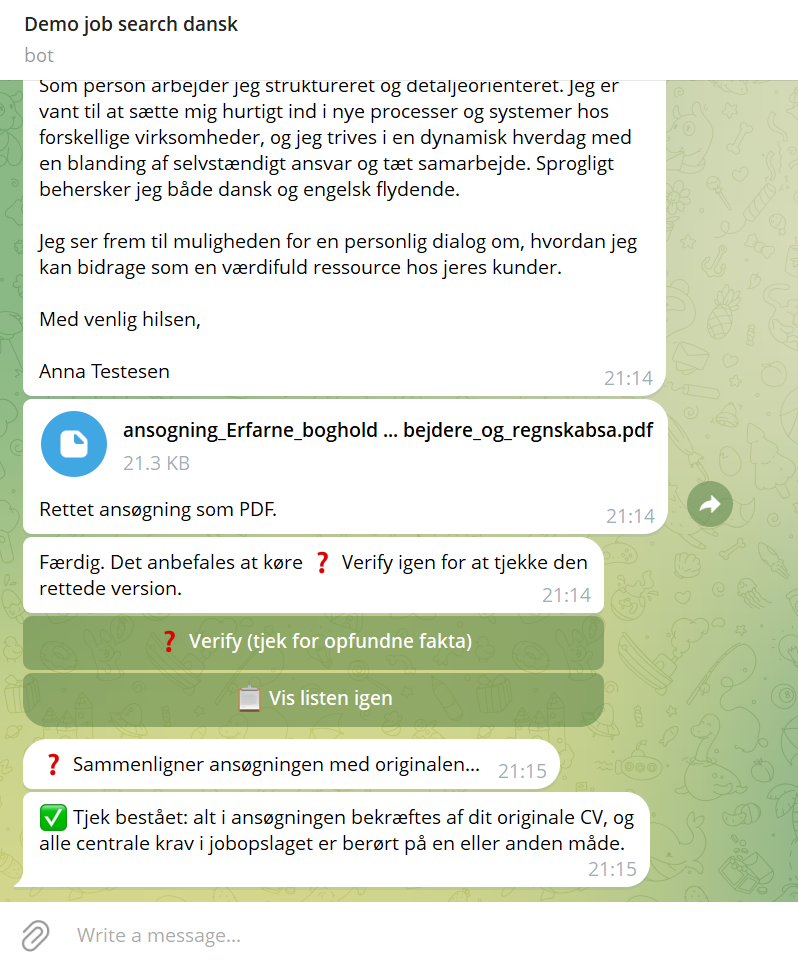 Nyt Verify-tjek: alt bekræftet, tjek bestået